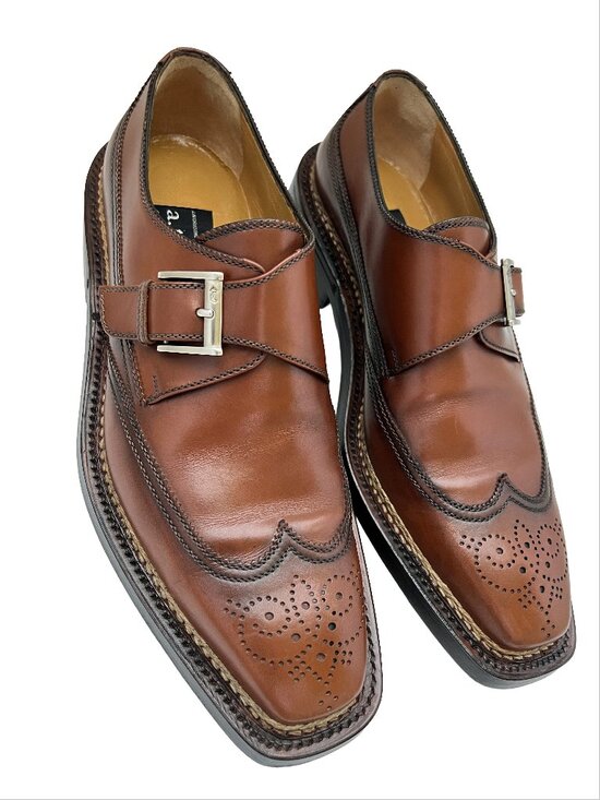 $2500 A. Testoni NORVEGESE Goodyear Mens Monkstrap Wingtip Shoes US 9 /UK 8 /42 main image 7